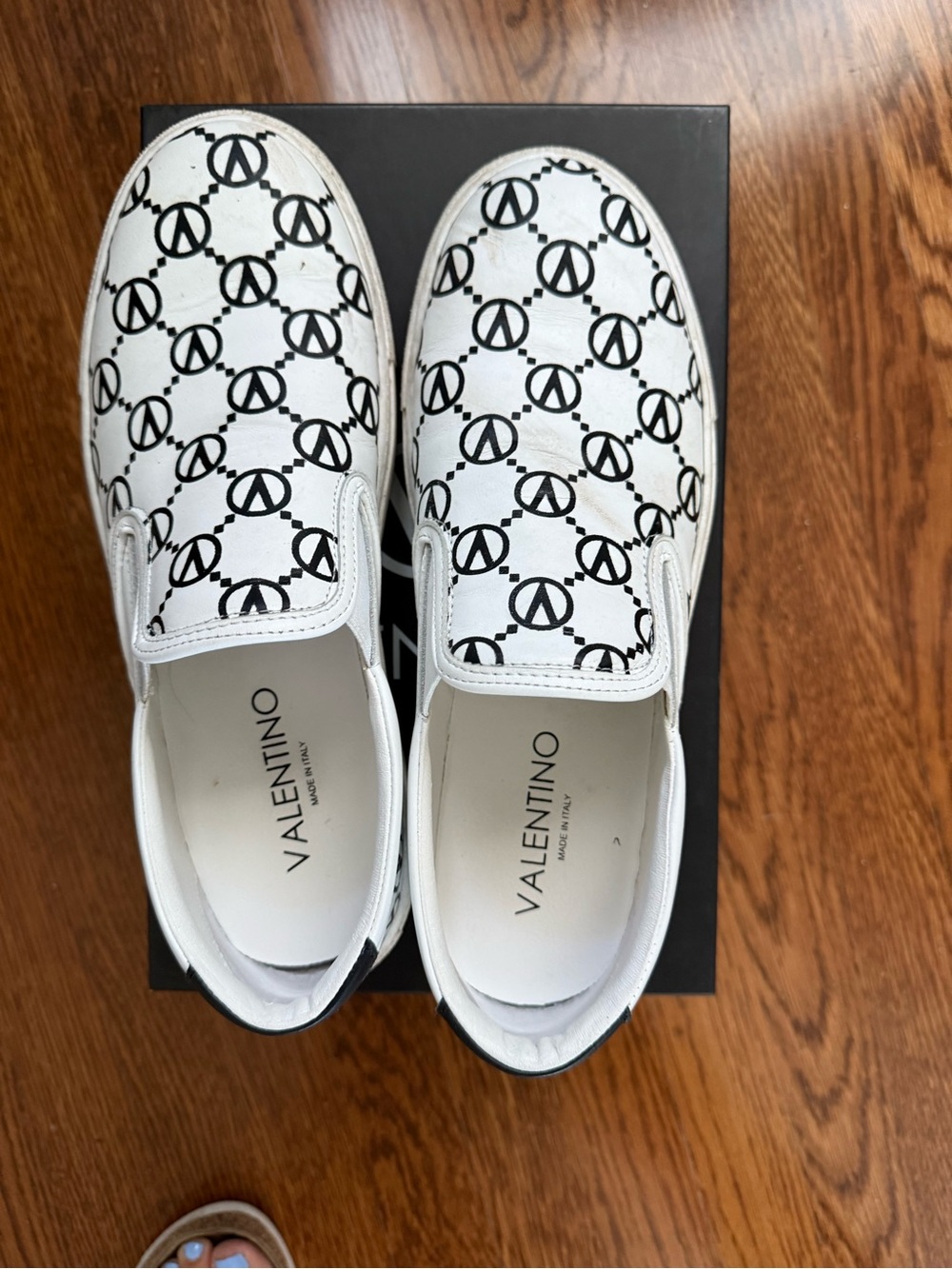 Valentino White & Black Logo Slip-On Sneakers